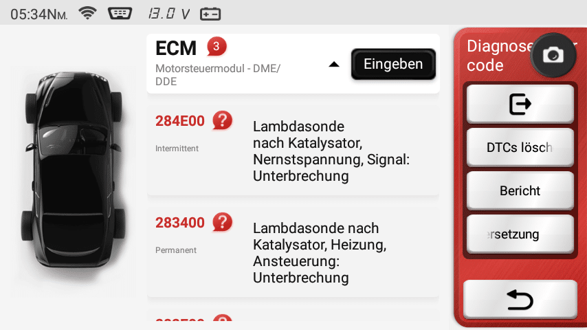 Fault code diagnostic sensor defective - replace lambda sensor