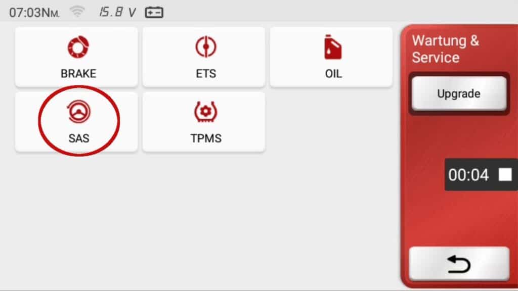 SAS Meü for maintenance and service diagnostic device