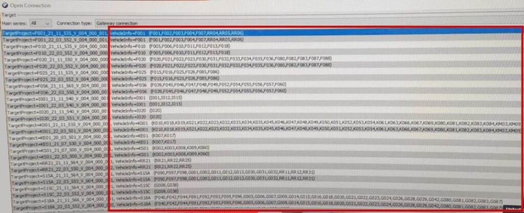 BMW F models table, connection options