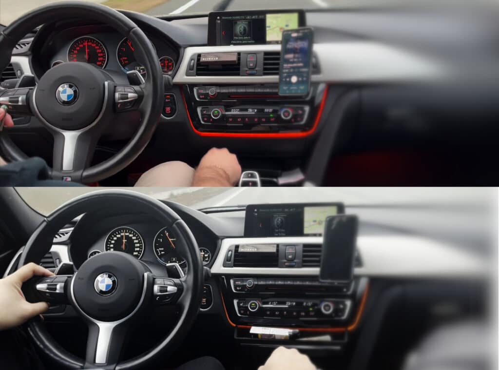 Zdjęcie przed i po zmianie oświetlenia prędkościomierza (światło dzienne)