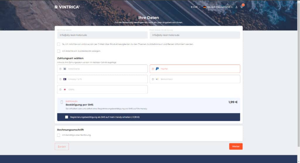 Zahlungsmethode Vignette auswählen