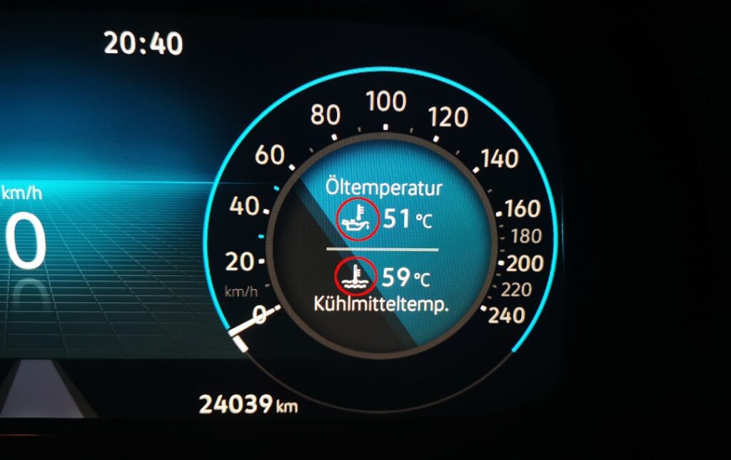 Comparación: Temperatura del aceite y del refrigerante