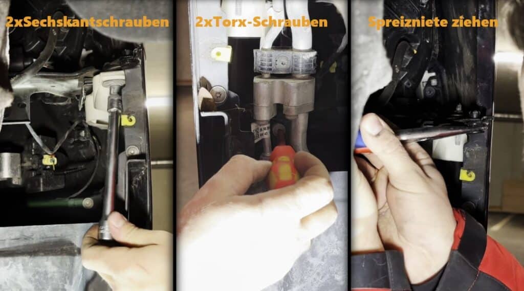 Change Audi A4 radiator grille: Dismantling wheel housing screw connections