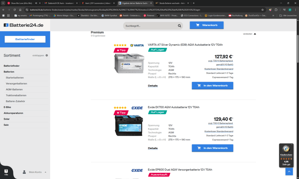 Übersicht kompatible Batterien