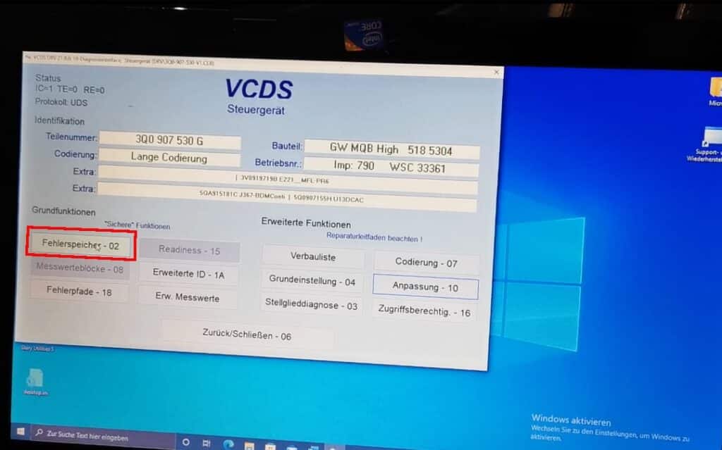 Odczyt pamięci błędu interfejsu VCDS Odczyt pamięci błędów po zakodowaniu akumulatora