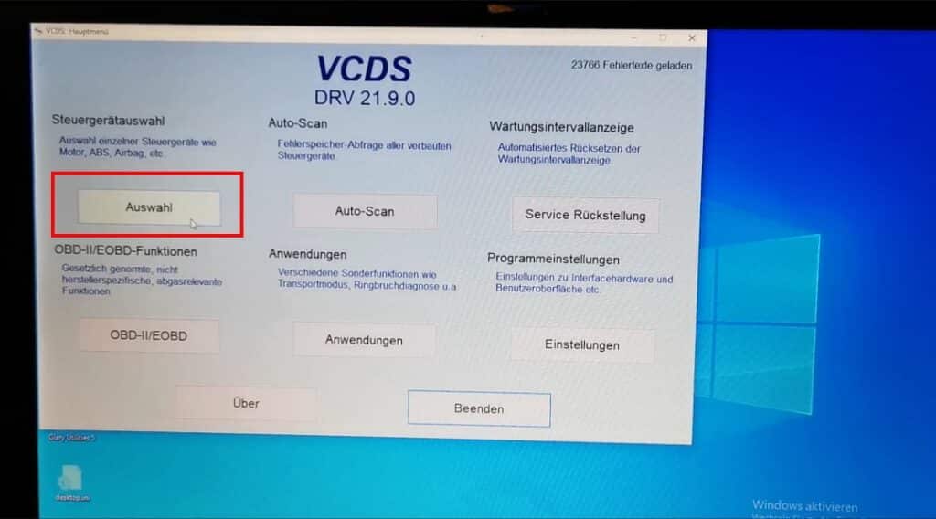 Wybór jednostki sterującej VCDS Programowanie akumulatora: "Wybór jednostki sterującej"