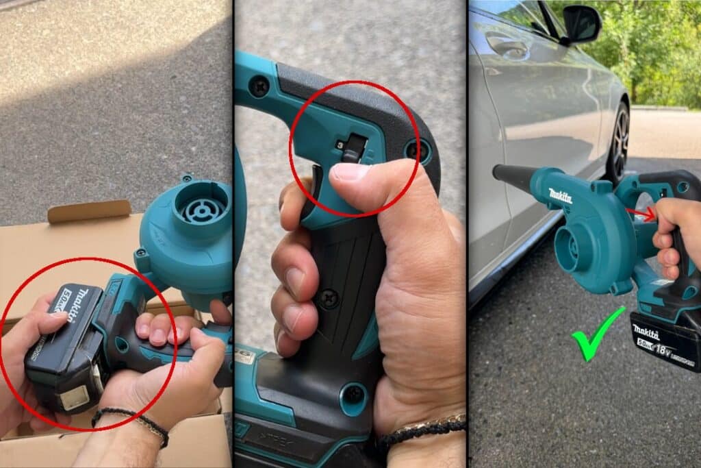How to dry your car properly with Makita Instructions: Plug in the battery, adjust the power, dry the car