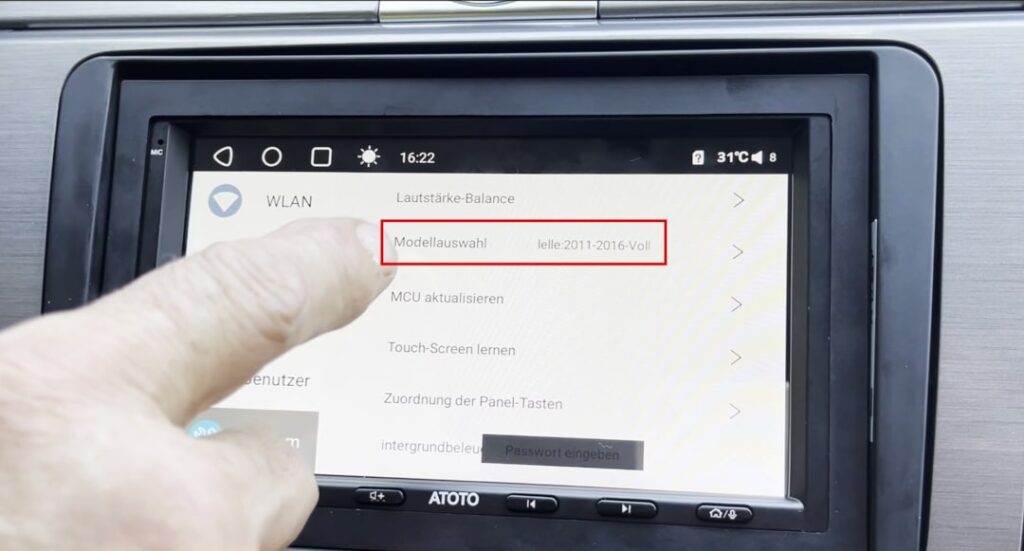 Ustawienia ATOTO Wybór modelu Ścieżka Wybór modelu Ustawienia fabryczne