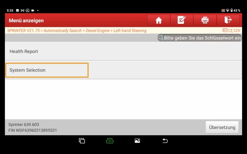 Menú de selección de sistema Menú "Selección de sistema