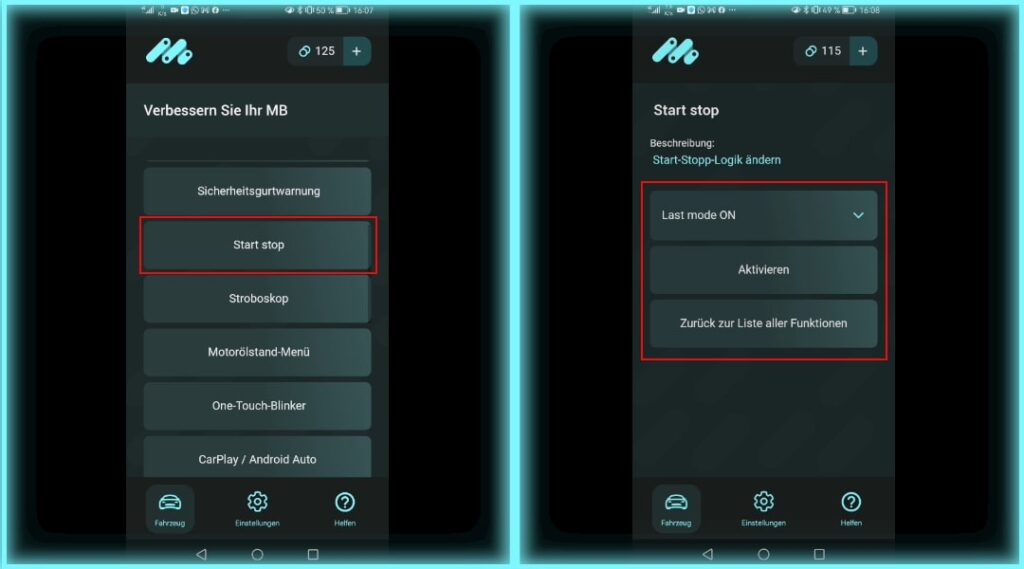 Kodowanie Start-Stop w aplikacji MBito Kodowanie MBito: Dezaktywacja lub odwrócenie systemu Start-Stop