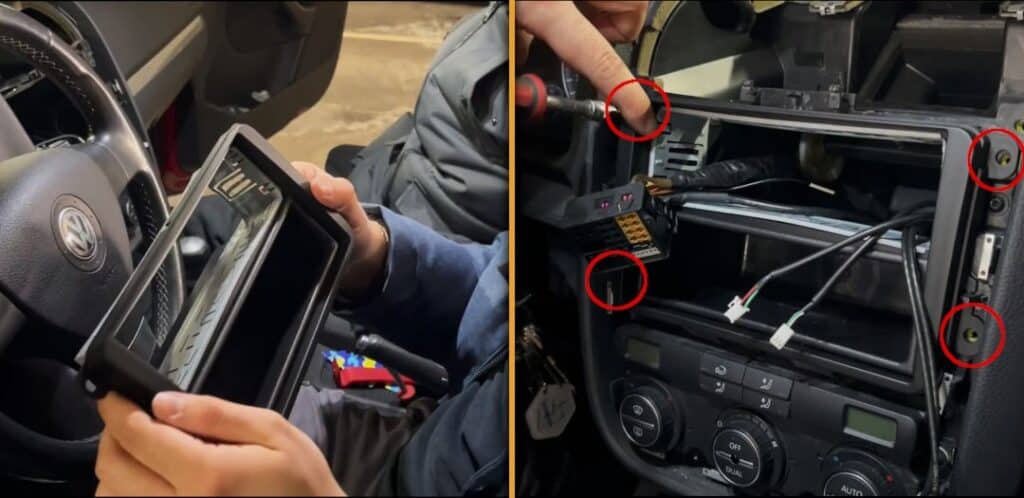 Montaż_adapter 2-DIN_ramka metalowa Montaż osłony w Golfie 5 (z 2-DIN na 1-DIN)