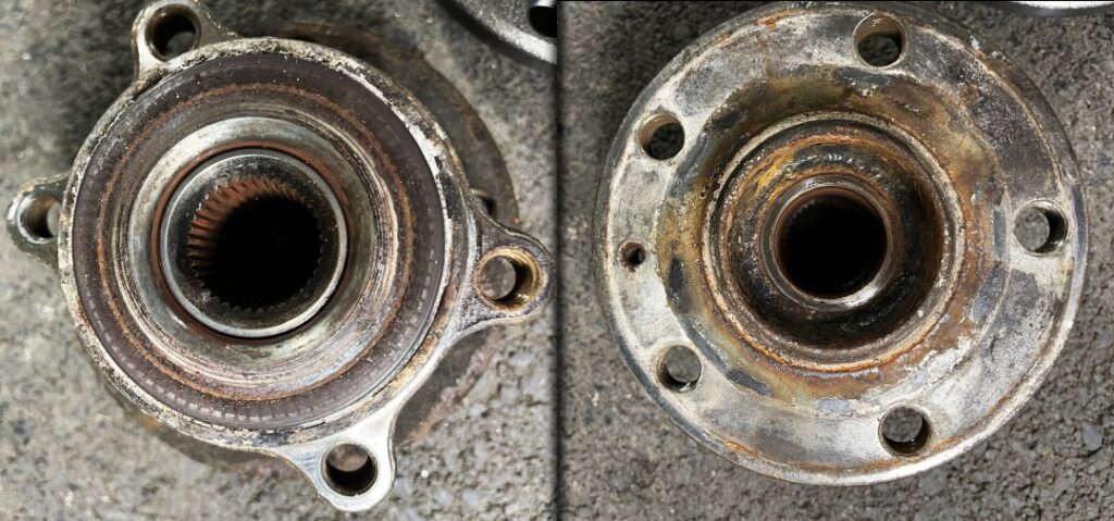 Wymiana łożyska koła samodzielnie? Widok uszkodzonego łożyska przód/tył Widok uszkodzonego łożyska: przód/tył