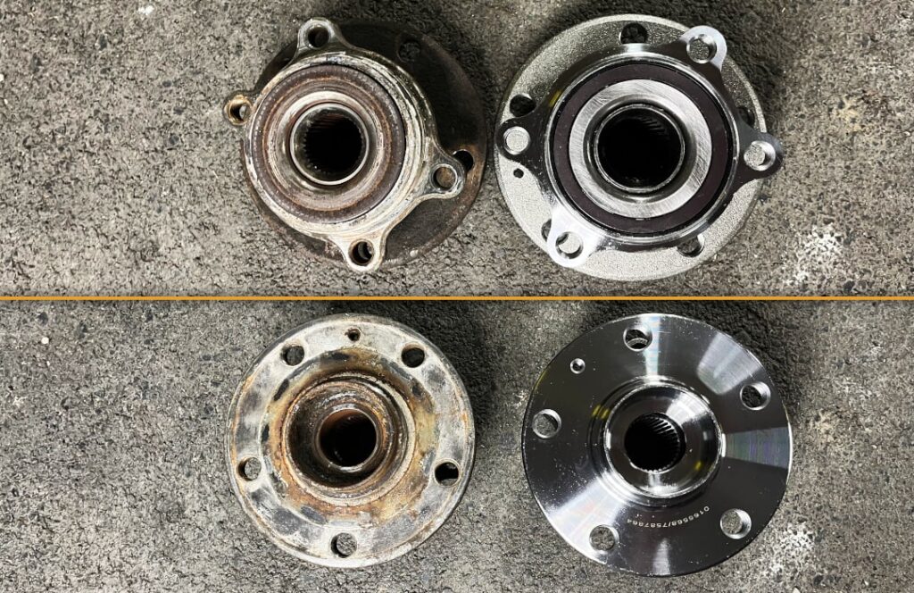 Porównanie nowego i starego łożyska koła z piastą Wymiana łożyska koła samodzielnie: Porównanie nowe i stare