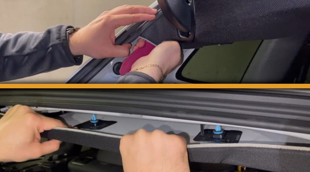 Baja el techo interior Baja el techo interior hasta que la unidad de control sea visible