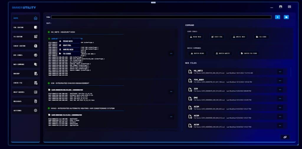 Captura del Panel de Control BimmerUtility Software para Codificación BMW – BimmerUtility en Acción