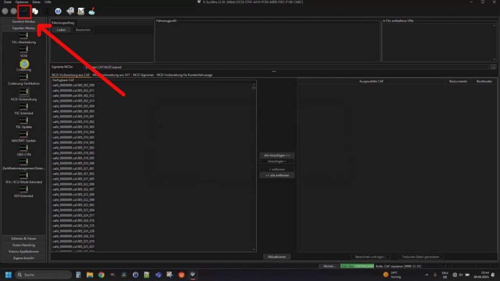 Connecting ESys Ulta to the vehicle Code BMW Sport Plus: Click on "Connect" icon top right