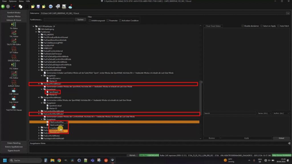 Configure SportExpert and ComfortPlus FESSportWorldMode1 and FESComfortWorldMode1